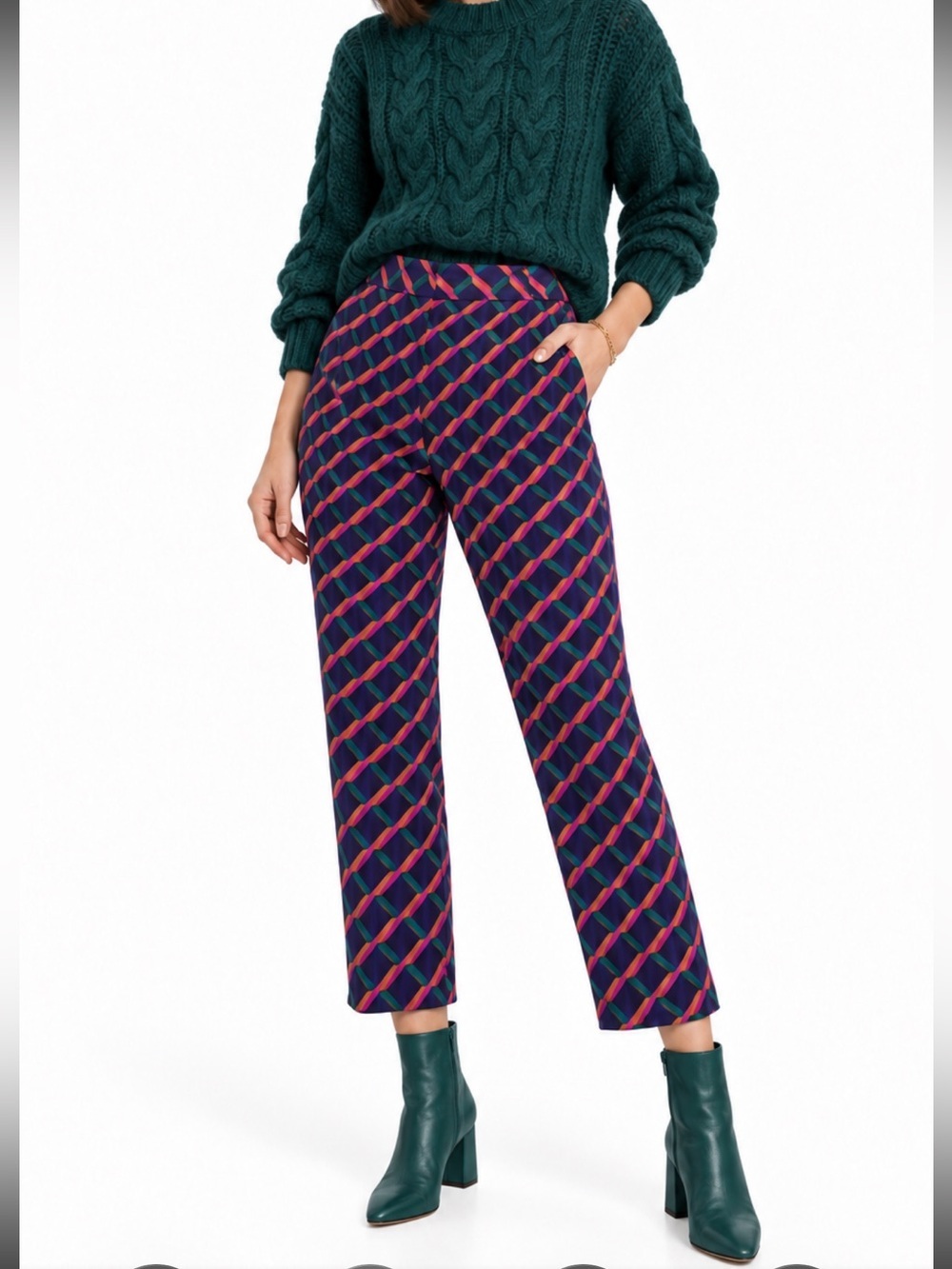 TRINA TURK MULTICOLOR MOD PRINT CROPPED  STRAIGHT LEG PANTS SZ 8 EUC